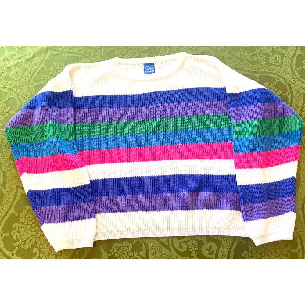Unisex Vintage 80s Ocean Pacific OP Striped Knit Sweater Retro Surf Skate Sz M